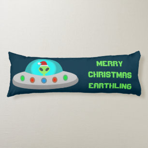 Christmas UFO Ho Ho Alien flying saucer Custom Body Pillow