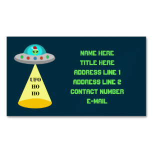 Christmas UFO Ho Ho Alien flying saucer Custom Business Card Magnet