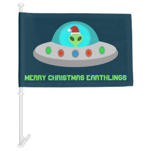 Christmas UFO Ho Ho Alien flying saucer Custom Car Flag