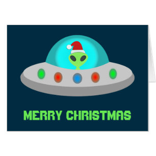Christmas UFO Ho Ho Alien flying saucer Custom Card