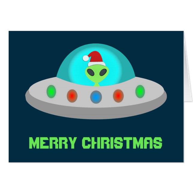 Christmas UFO Ho Ho Alien flying saucer Custom Card (Front Horizontal)