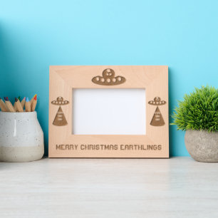 Christmas UFO Ho Ho Alien flying saucer Custom Engraved Frames