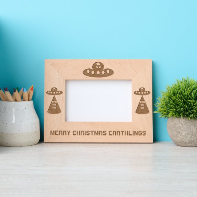 Christmas UFO Ho Ho Alien flying saucer Custom Engraved Frames (Front)