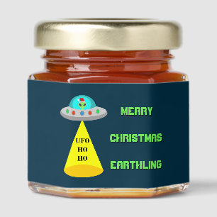 Christmas UFO Ho Ho Alien flying saucer Custom Honey Jar Favors