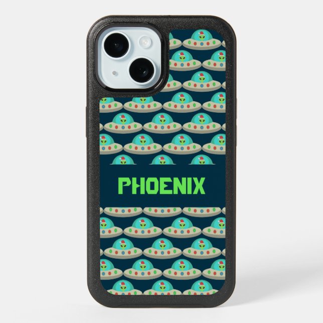 Christmas UFO Ho Ho Alien flying saucer Custom iPhone 15 Case (Back)