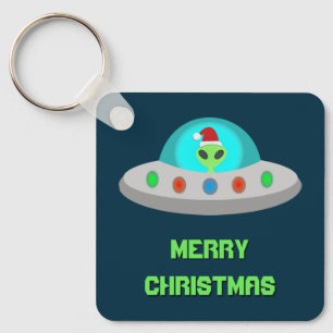 Christmas UFO Ho Ho Alien flying saucer Custom Keychain