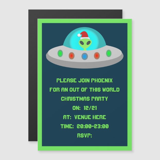 Christmas UFO Ho Ho Alien flying saucer Custom Magnetic Invitation (Front/Back)