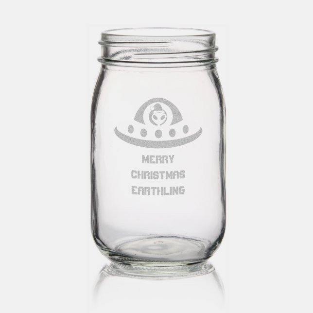 Christmas UFO Ho Ho Alien flying saucer Custom Mason Jar (Glassware)