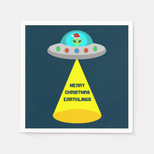 Christmas UFO Ho Ho Alien flying saucer Custom Napkins