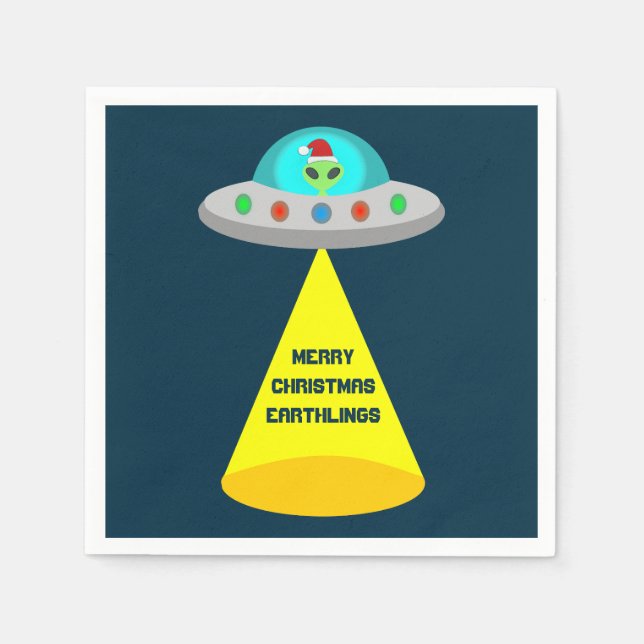 Christmas UFO Ho Ho Alien flying saucer Custom Napkins (Front)