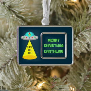 Christmas UFO Ho Ho Alien flying saucer Custom Ornament