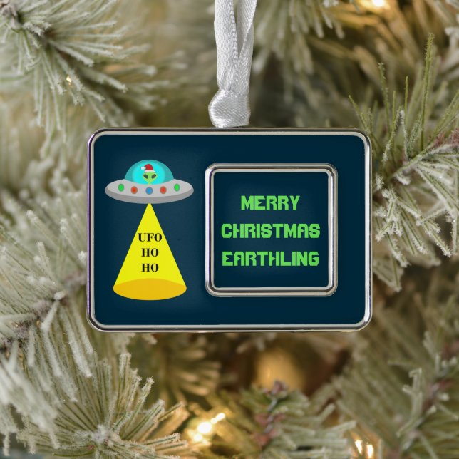 Christmas UFO Ho Ho Alien flying saucer Custom Ornament (Tree)