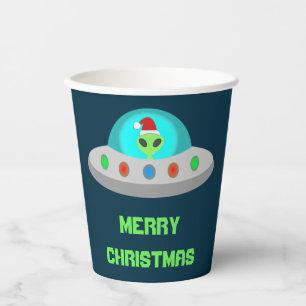 Christmas UFO Ho Ho Alien flying saucer Custom Paper Cups