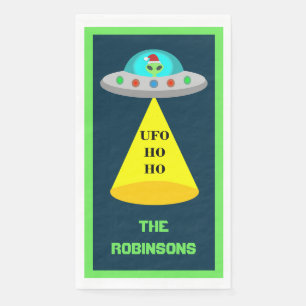 Christmas UFO Ho Ho Alien flying saucer Custom Paper Guest Towels