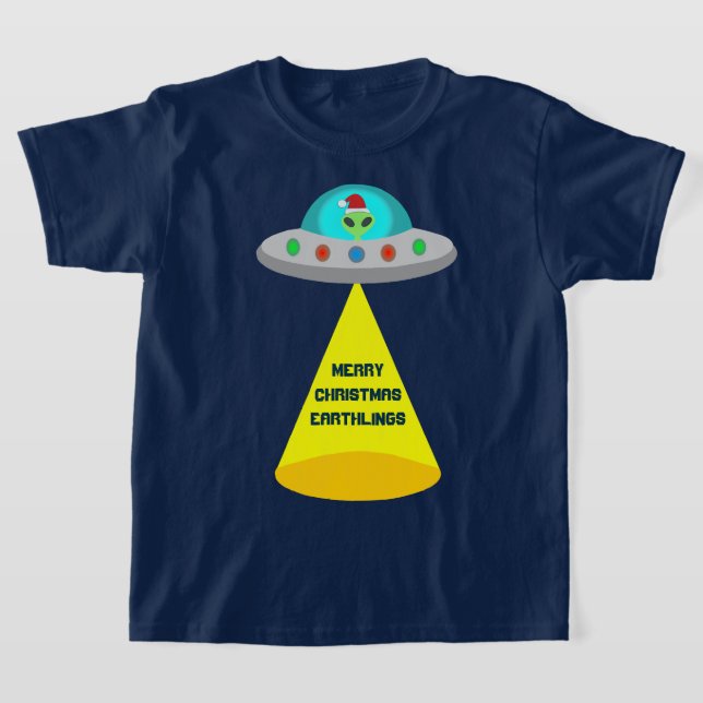 Christmas UFO Ho Ho Alien flying saucer Custom T-Shirt (Laydown)