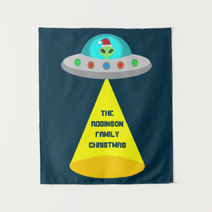 Christmas UFO Ho Ho Alien flying saucer Custom Tapestry