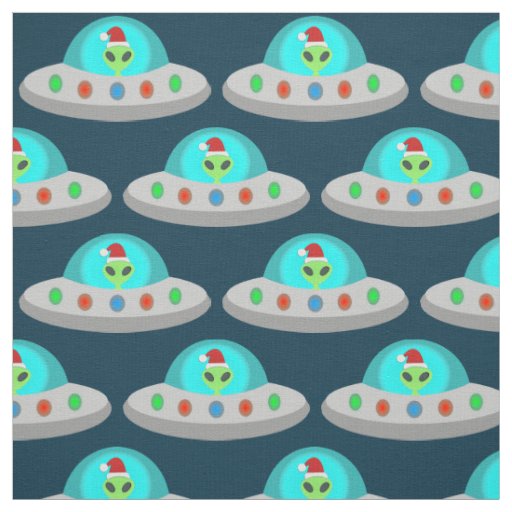 Christmas UFO Ho Ho Alien flying saucer Fabric