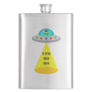 Christmas UFO Ho Ho Alien flying saucer Flask
