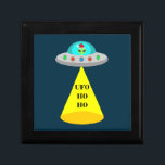 Christmas UFO Ho Ho Alien flying saucer Gift Box<br><div class="desc">This awesome Christmas gift box features a digital art image of an alien spacecraft decorated with bright colored Christmas lights. Inside the UFO looking out through the window there is a green alien with black eyes wearing a festive Santa hat. There is a cone of light coming from the flying...</div>