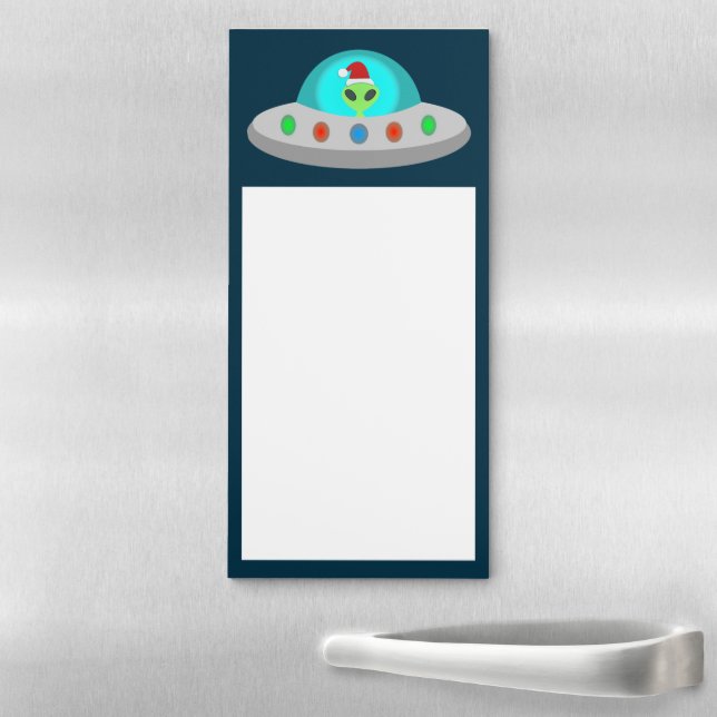 Christmas UFO Ho Ho Alien flying saucer Magnetic Notepad (In Situ)
