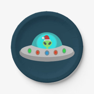 Christmas UFO Ho Ho Alien flying saucer Paper Plates