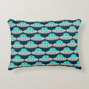 Christmas UFO Ho Ho Alien flying saucer Patterned Accent Pillow