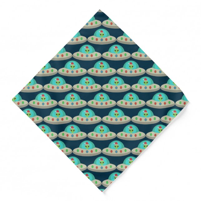 Christmas UFO Ho Ho Alien flying saucer Patterned Bandana (Front)