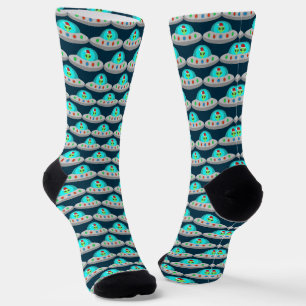 Christmas UFO Ho Ho Alien flying saucer Patterned Socks