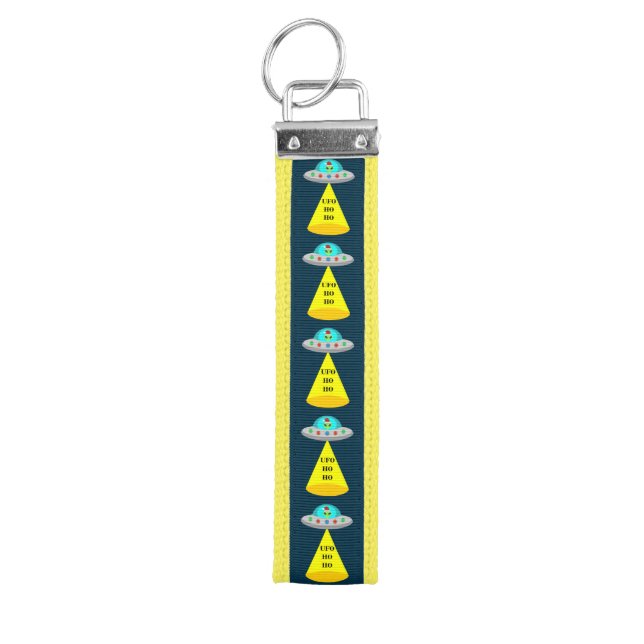 Christmas UFO Ho Ho Alien flying saucer Patterned Wrist Keychain (Keys on Top)
