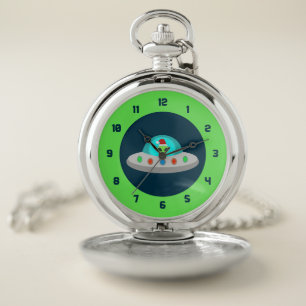 Christmas UFO Ho Ho Alien flying saucer Pocket Watch