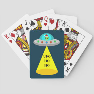 Christmas UFO Ho Ho Alien flying saucer Poker Cards