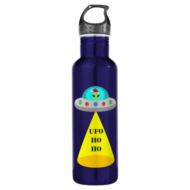 Christmas UFO Ho Ho Alien flying saucer Stainless Steel Water Bottle (Front)