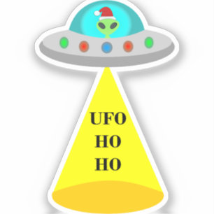 Christmas UFO Ho Ho Alien flying saucer Sticker