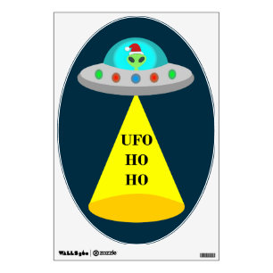 Christmas UFO Ho Ho Alien flying saucer Wall Decal