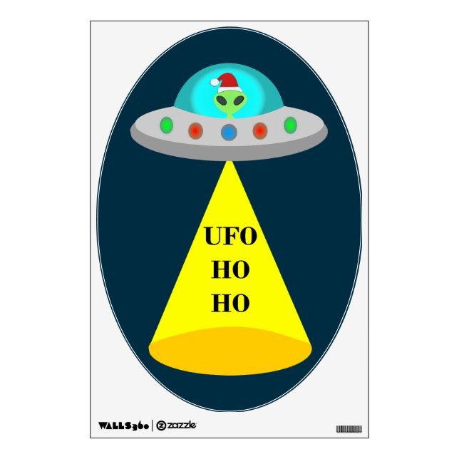 Christmas UFO Ho Ho Alien flying saucer Wall Decal (Front)