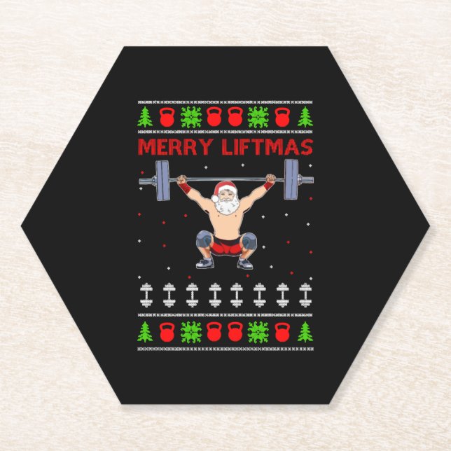 Christmas Ugly Christmas Weightlifting Paper Coaster (Front)
