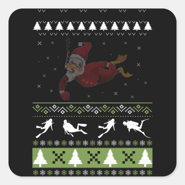 Christmas Ugly Scuba Diving Diver Xmas Pj Pajama Square Sticker (Front)