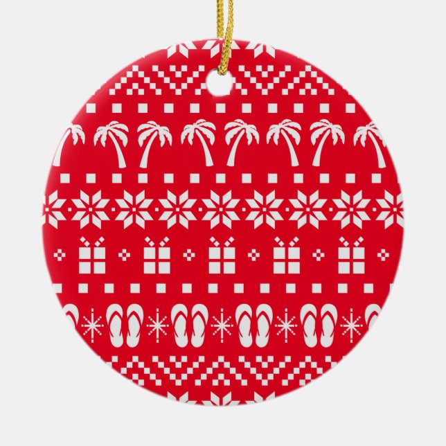 Christmas Ugly Sweater Beach Lover Ceramic Ornament (Front)