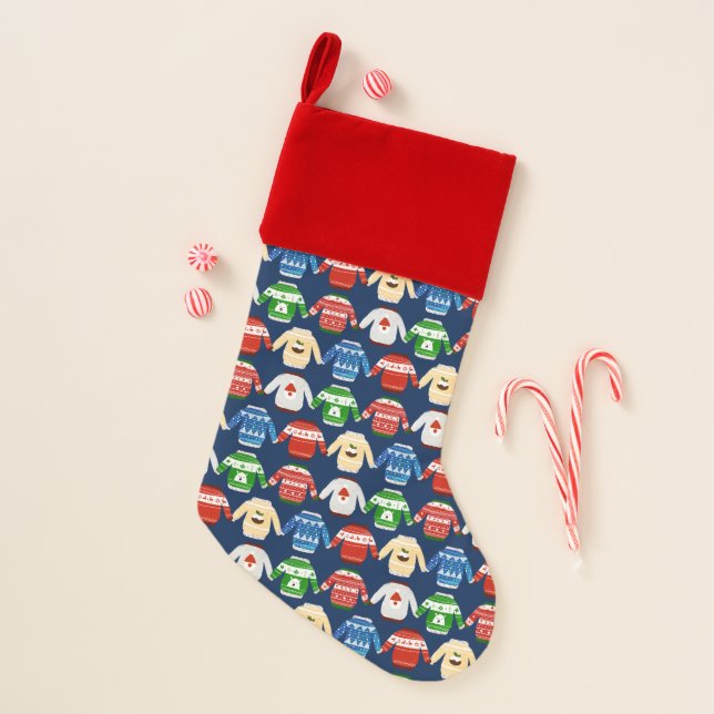 Christmas Ugly sweater Blue Christmas Stocking (Front)