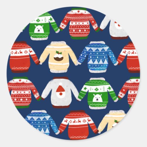 Christmas Ugly sweater Blue Classic Round Sticker
