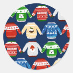 Christmas Ugly sweater Blue Classic Round Sticker