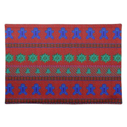 Christmas Ugly Sweater Colorful Gingerbread Man Cloth Placemat