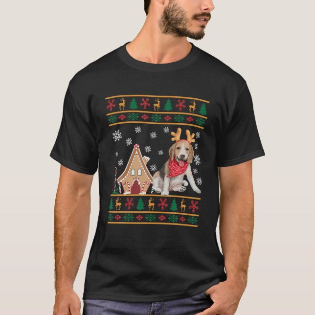 Christmas Ugly Sweater Cute Beagle Wearing Reindee (Front)