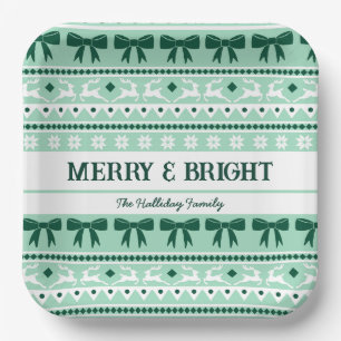 Christmas Ugly Sweater Family Name Mint Green Paper Plates