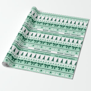 Christmas Ugly Sweater Family Name Mint Green Wrapping Paper