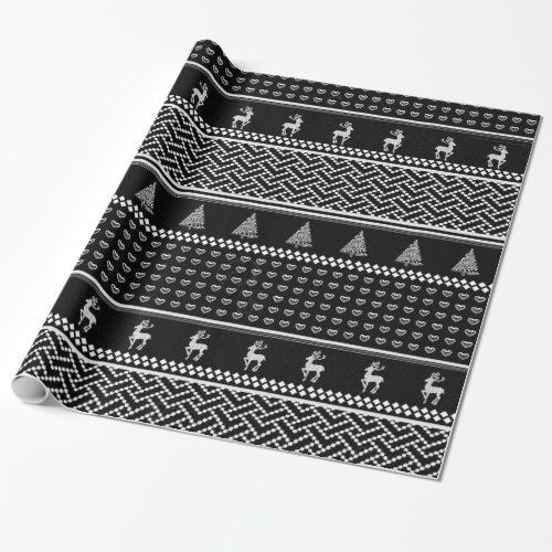 Christmas Ugly Sweater Garland Black and White Wrapping Paper