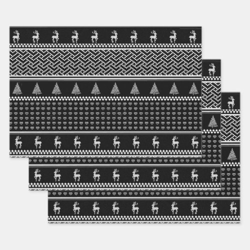 Christmas Ugly Sweater Garland Black and White Wrapping Paper Sheets