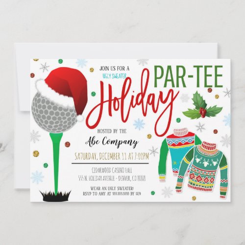 Christmas Ugly Sweater Golf Party Invitation