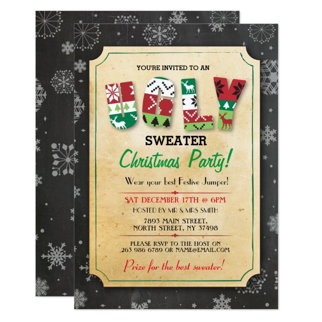 Christmas Ugly Sweater Jumper Party Dinner Invite