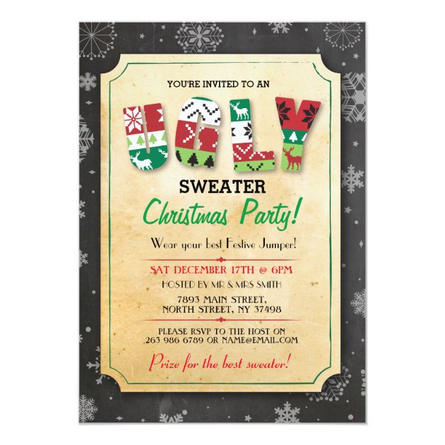 Christmas Ugly Sweater Jumper Party Dinner Invite